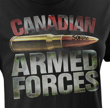Load image into Gallery viewer, Armed Forces "Sorry" Bullet Women's T-Shirt