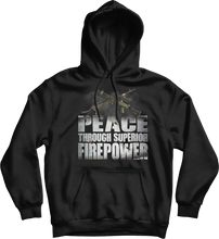 Load image into Gallery viewer, Peace Through Super Firepower Machine Gun C6 C9 Hoodie