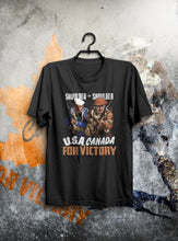 Load image into Gallery viewer, USA-Canada Shoulder to Shoulder World War 2 T-Shirt